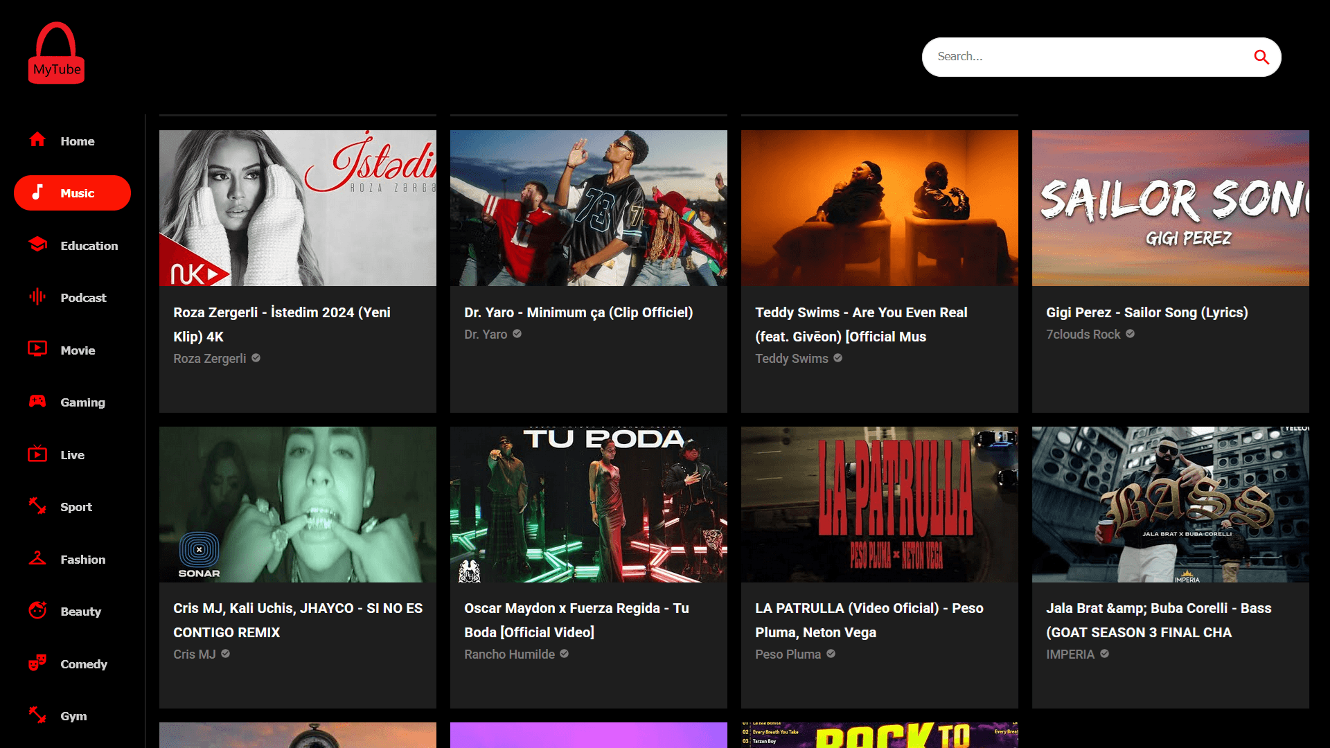 Onglet musique de MyTube