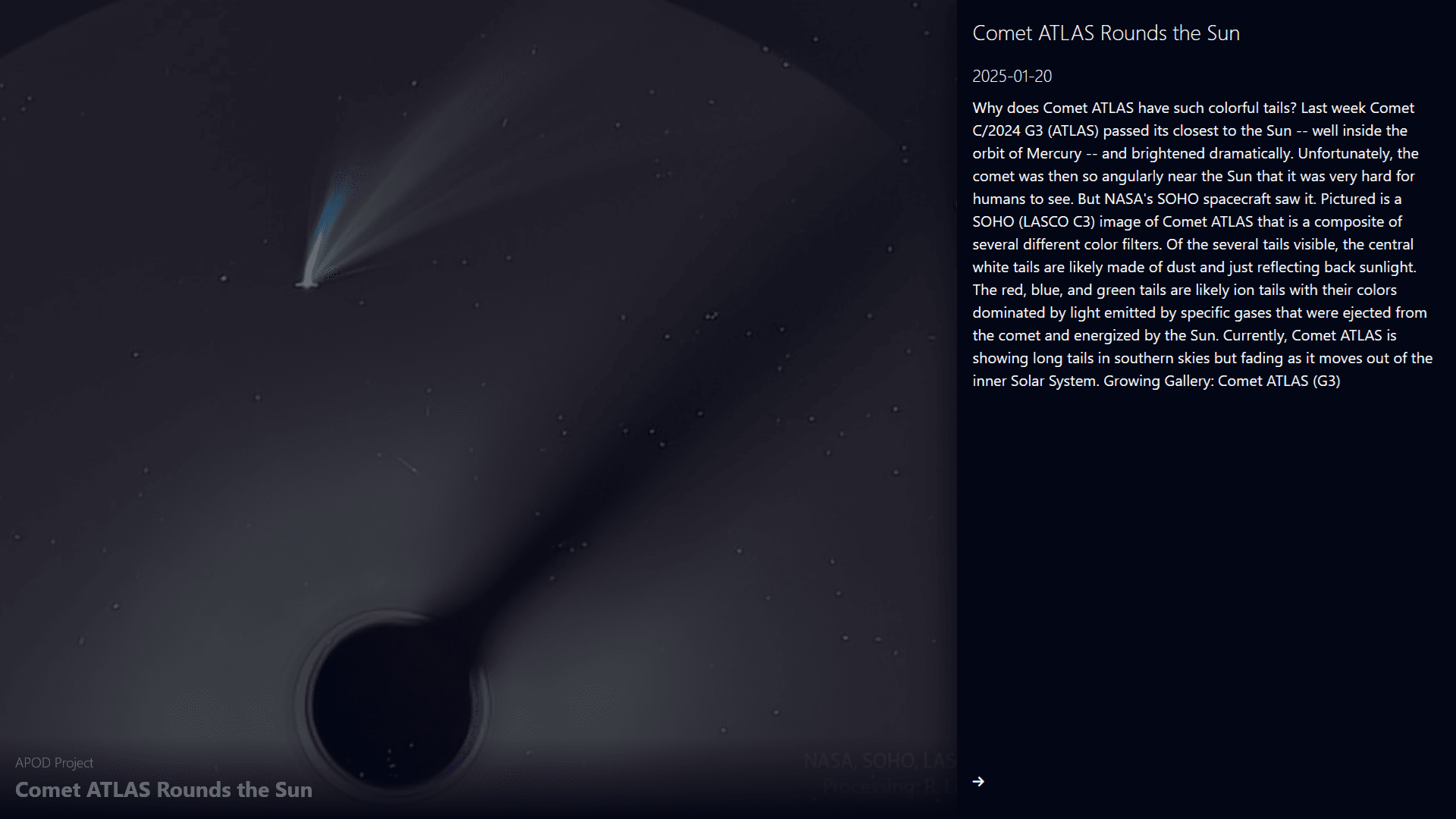 Screenshot de l'app APOD(Astronomy Picture of The Day) Nasa